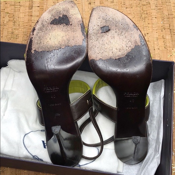 Prada Strappy Sandal Chartreuse/Brown EUC sz 40 - Picture 4 of 8